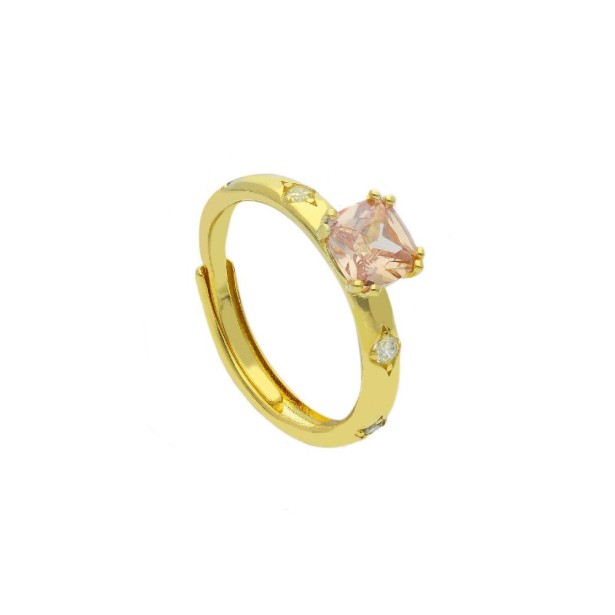 Anello solitario in argento dorato 925/ooo e cristallo artificiale multicolor