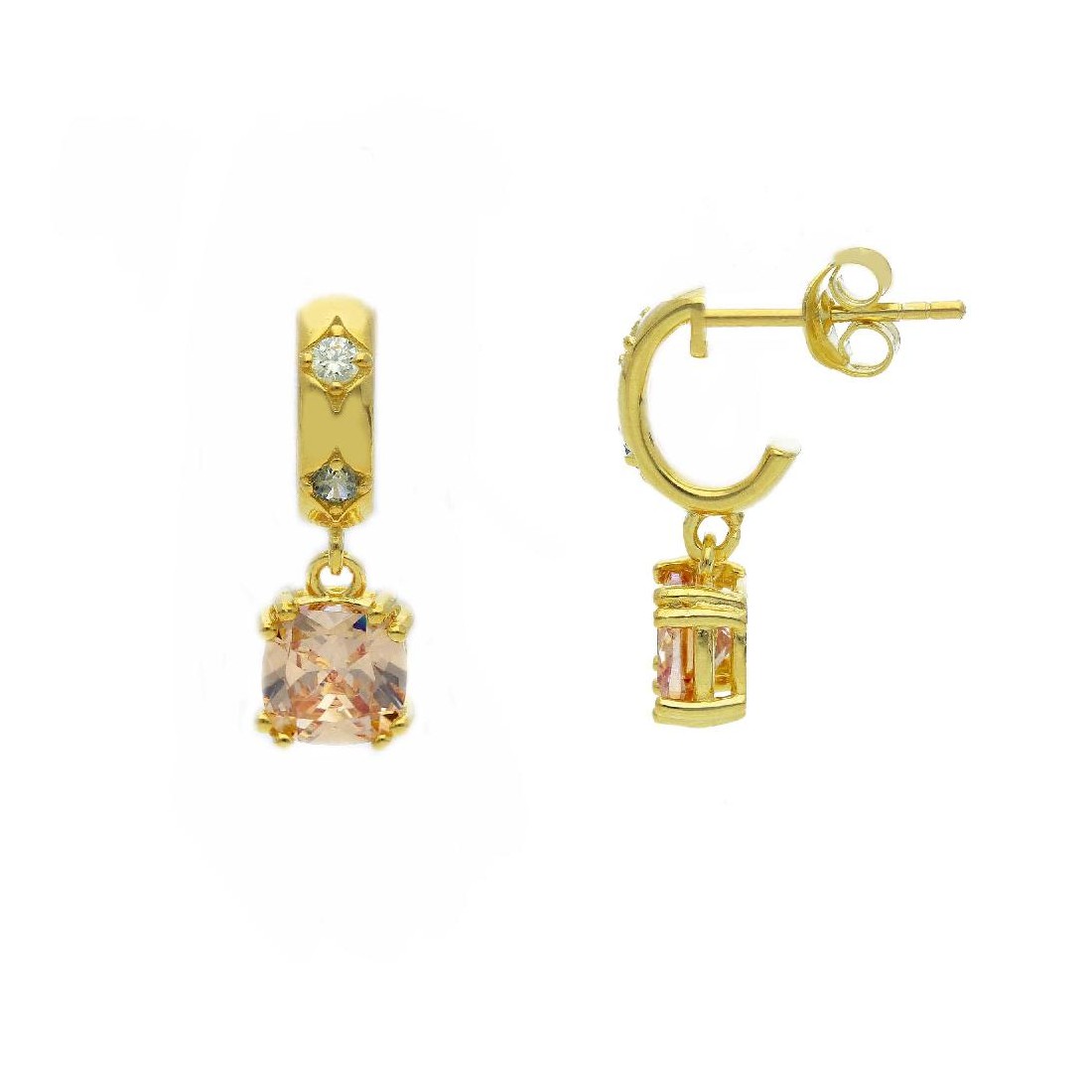 Orecchini pendenti in argento dorato 925/ooo e cristallo artificiale multicolor