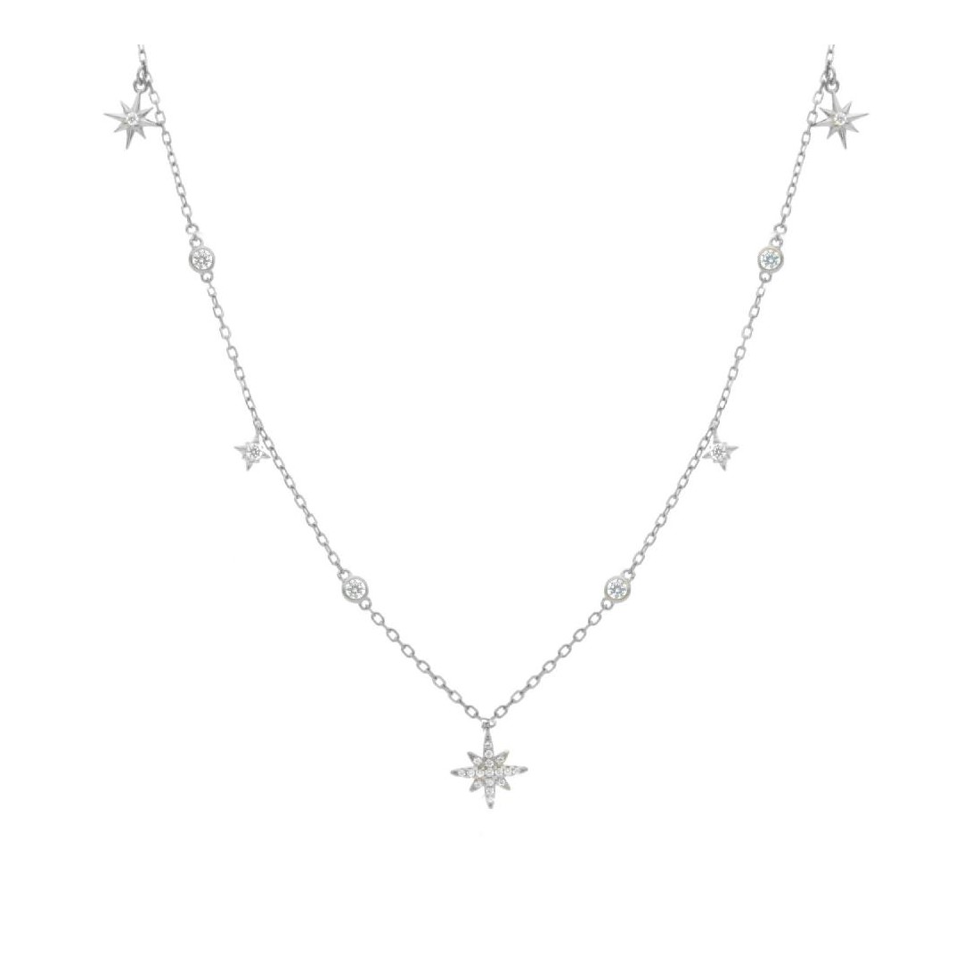 Girocollo in argento 925/ooo e zirconia cubica con charms e stella