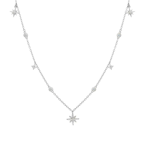Girocollo in argento 925/ooo e zirconia cubica con charms e stella