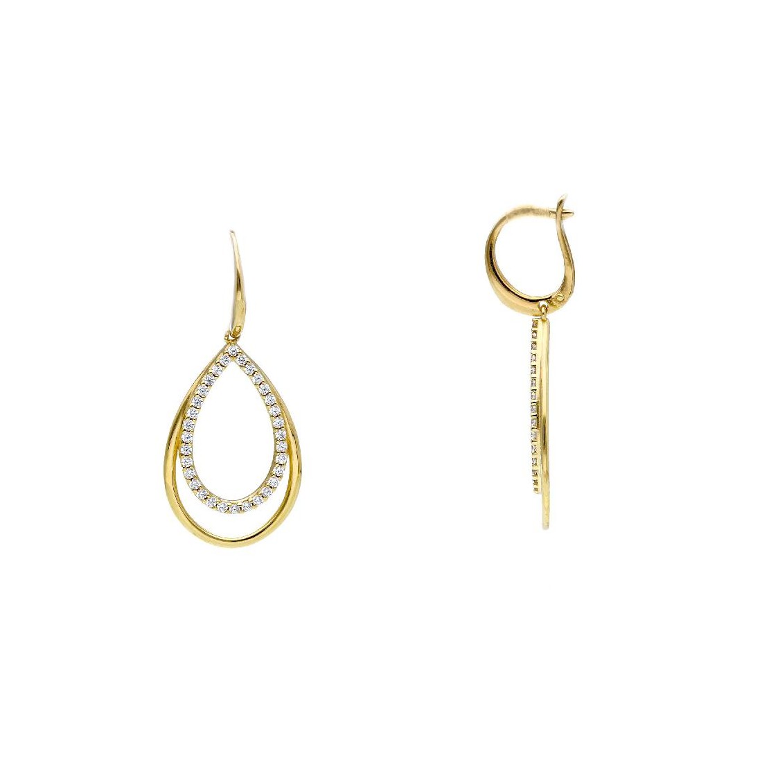 Orecchini pendenti in oro giallo 750/°°° e zirconia cubica