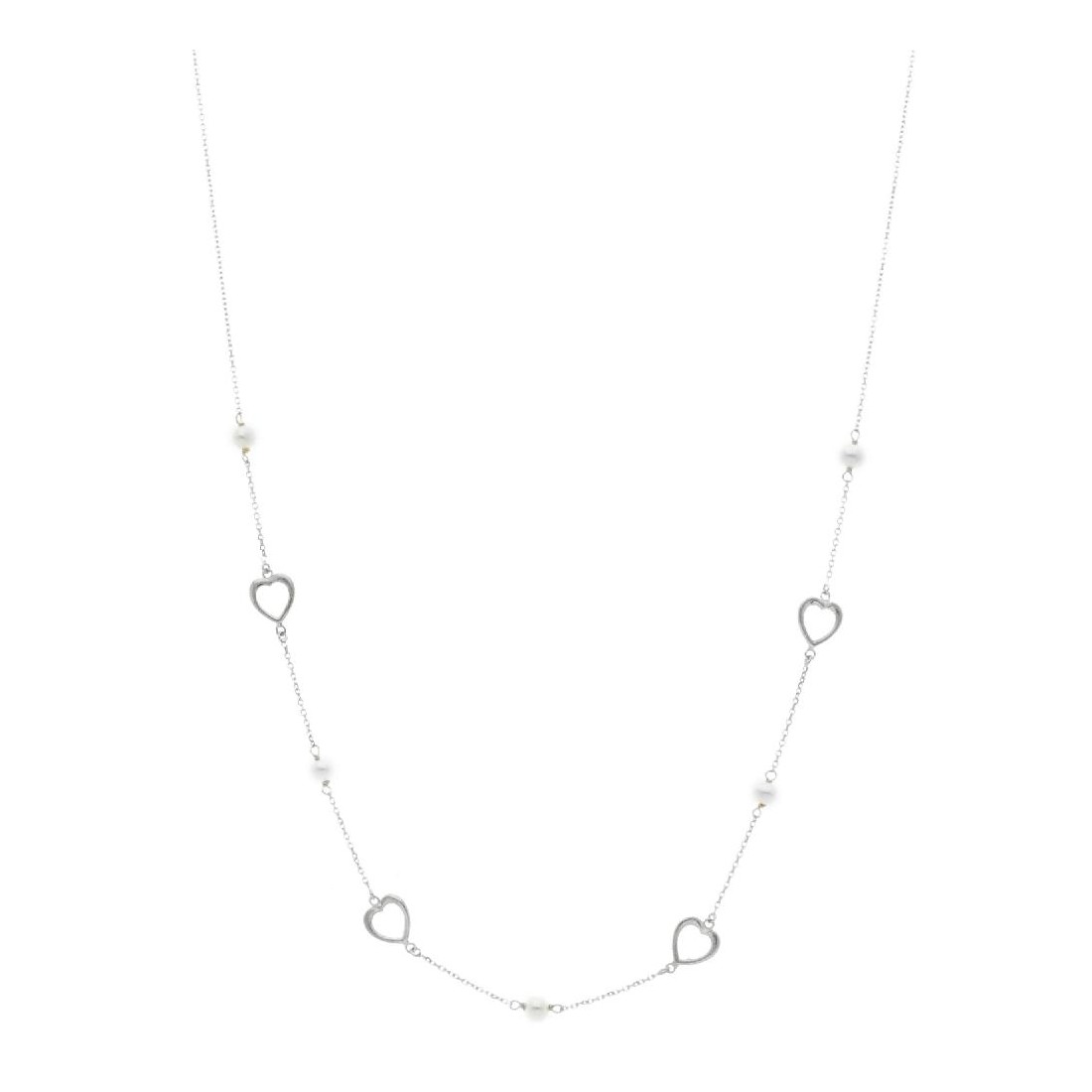 Girocollo in oro bianco 750/°°° e perle con cuori
