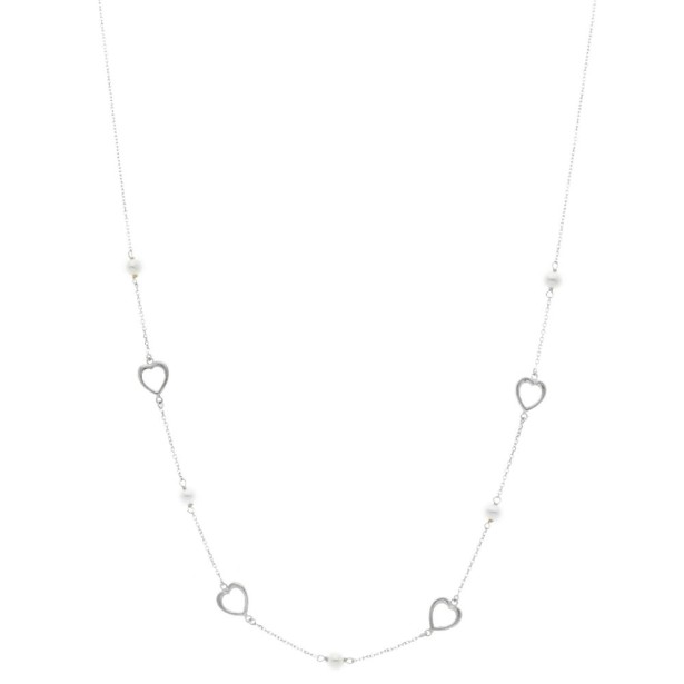 Girocollo in oro bianco 750/°°° e perle con cuori