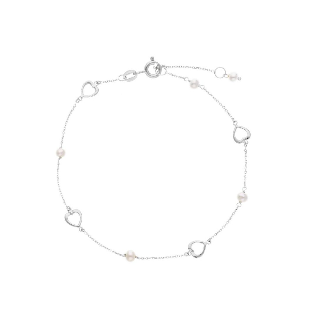 Bracciale in oro bianco 750/°°° e perle con cuori