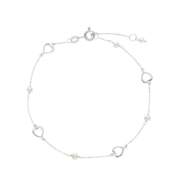 Bracciale in oro bianco 750/°°° e perle con cuori