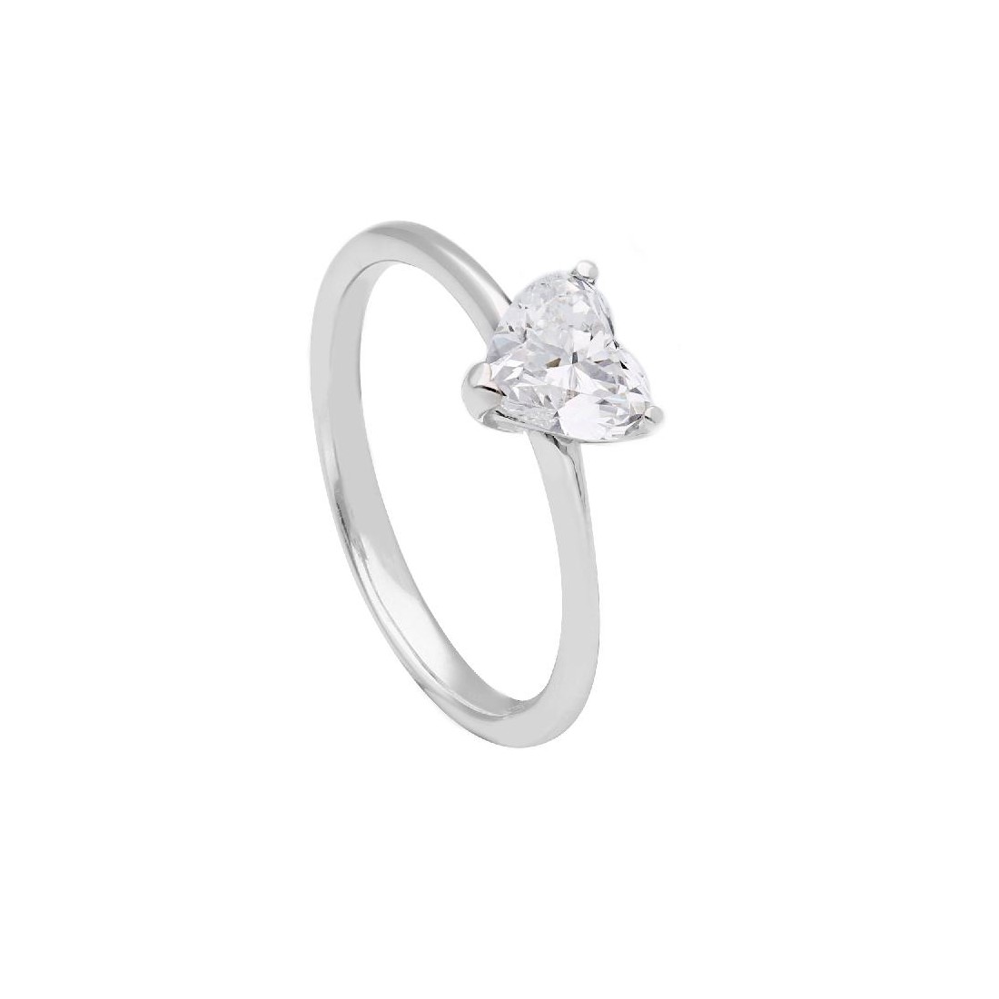 Anello solitario in oro bianco 375/°°° con diamante lab-grown con cuore
