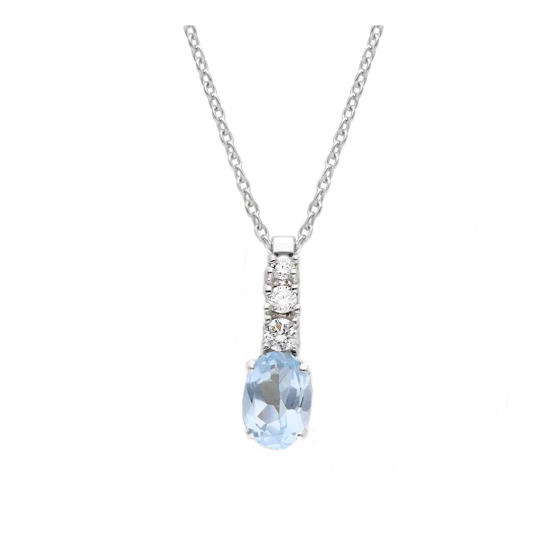 Girocollo in oro bianco 375/°°° con topazio azzurro e diamante lab-grown