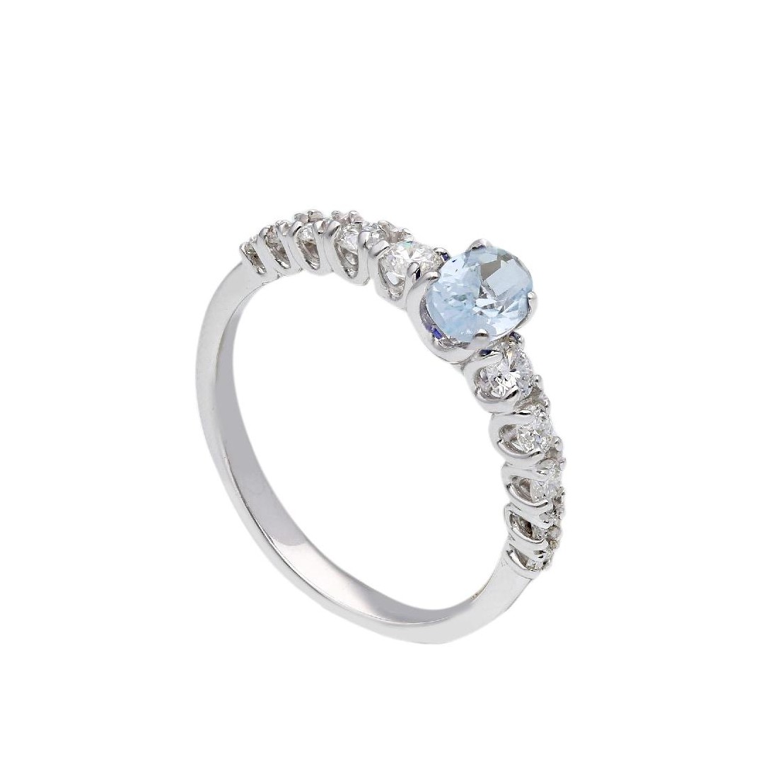 Anello in oro bianco 375/°°° con topazio azzurro ediamante lab-grown