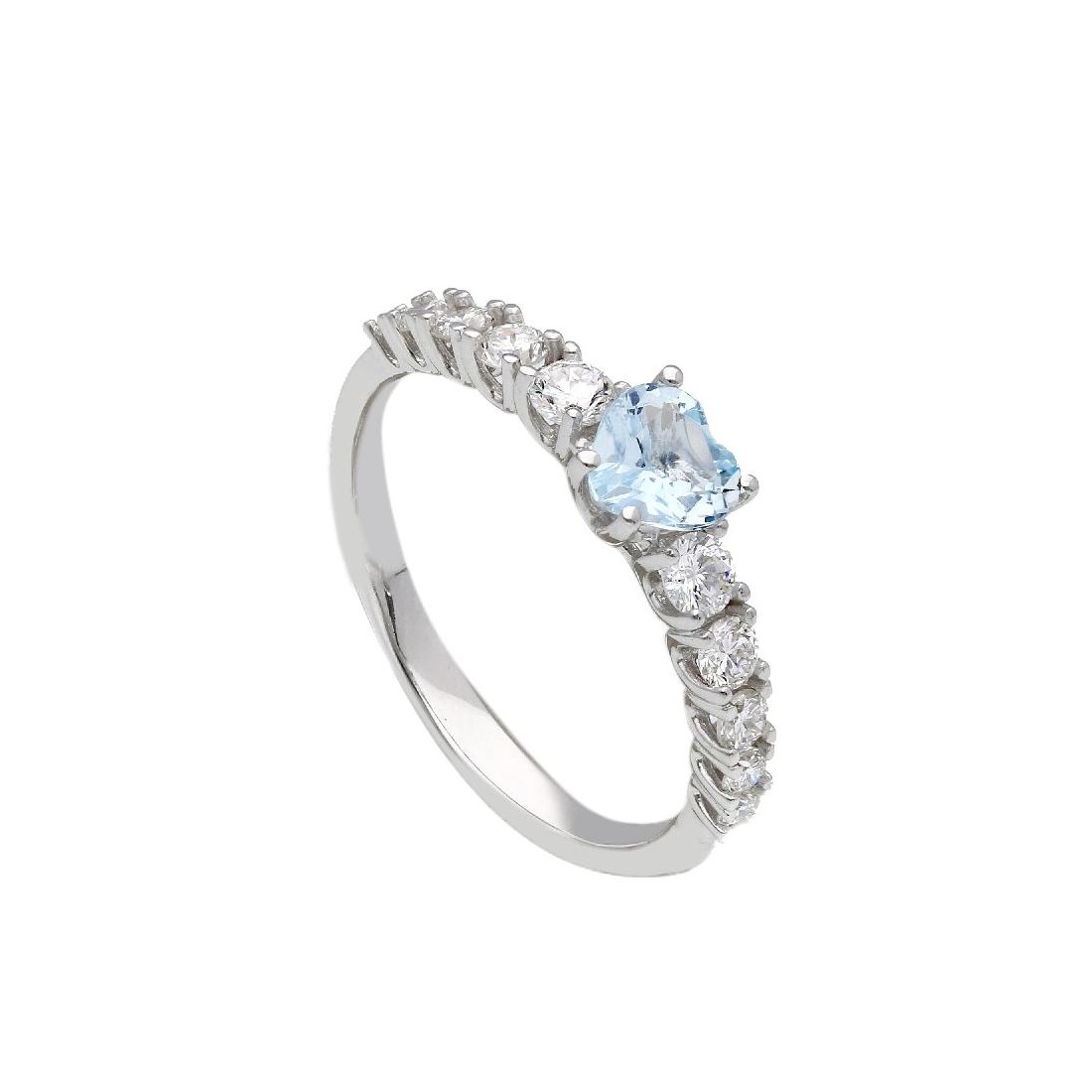 Anello in oro bianco 375/°°° con topazio azzurro e diamante lab-grown