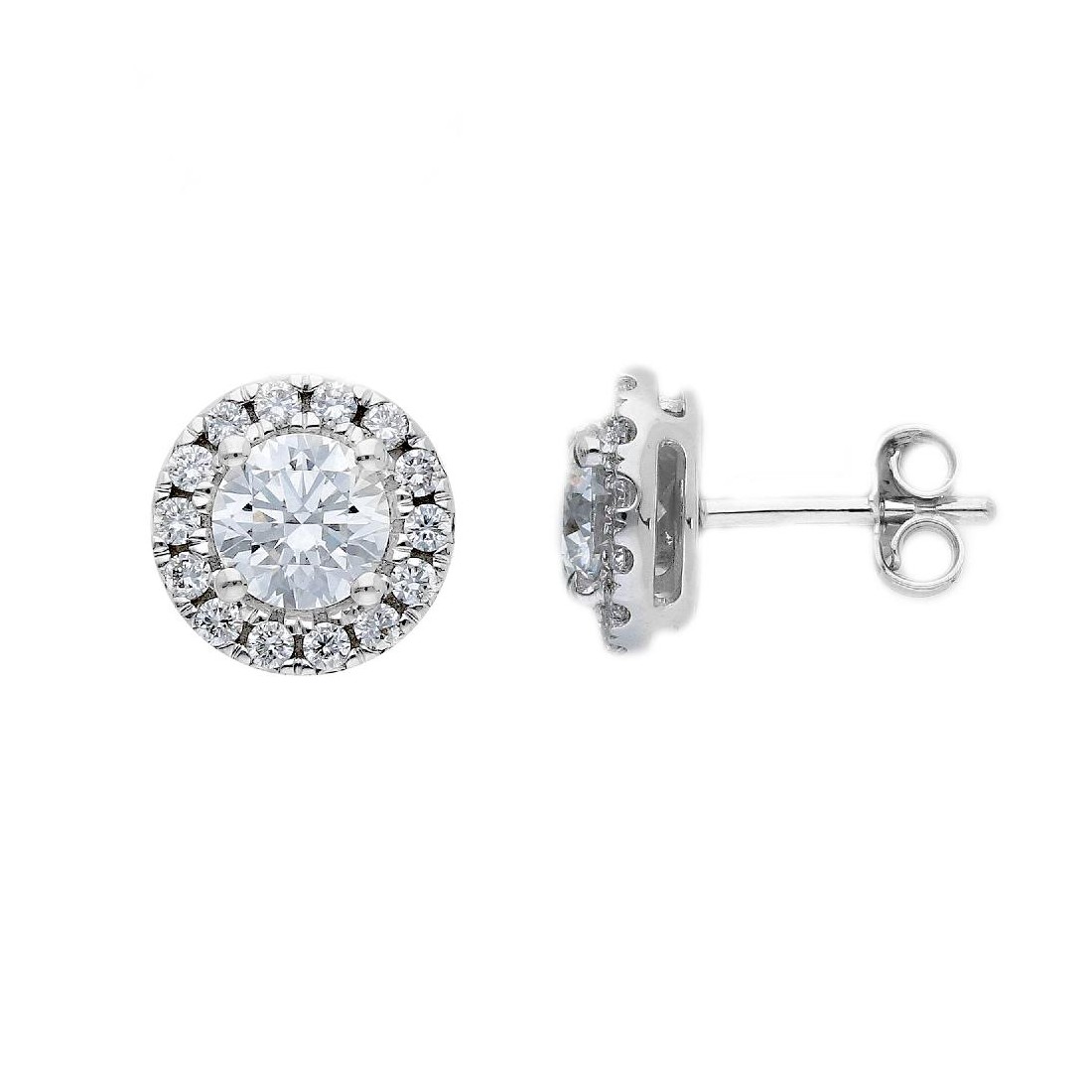 Orecchini lobo in oro bianco 375/°°° con diamante lab-grown