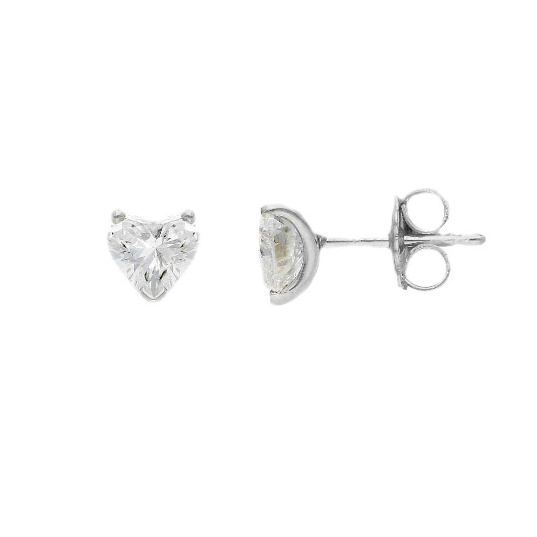 Orecchini lobo in oro bianco 375/°°° con diamante lab-grown con cuore