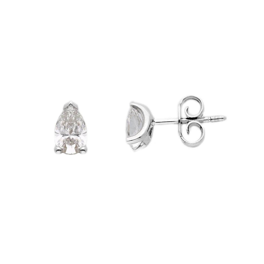 Orecchini lobo in oro bianco 375/°°° con diamante lab-grown con gocccia