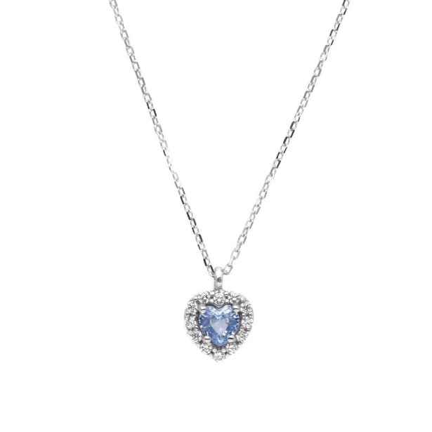 Girocollo in oro bianco 375/°°° zirconia cubica e topazio azzurro con cuore