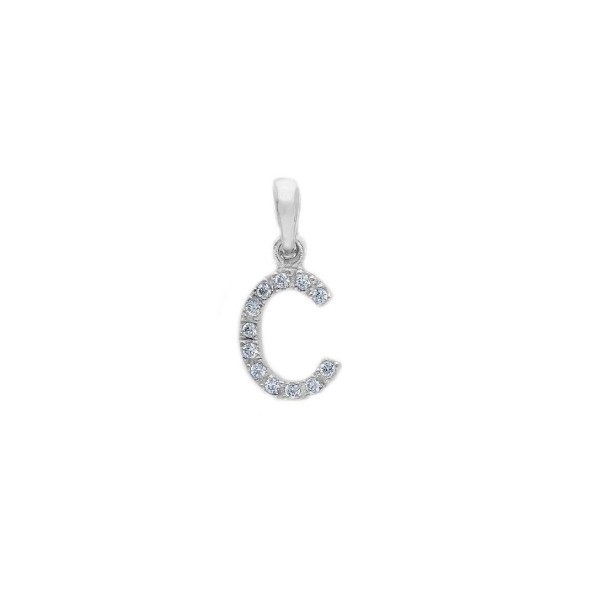Ciondolo in oro bianco 375/°°° e zirconia cubica con iniziale