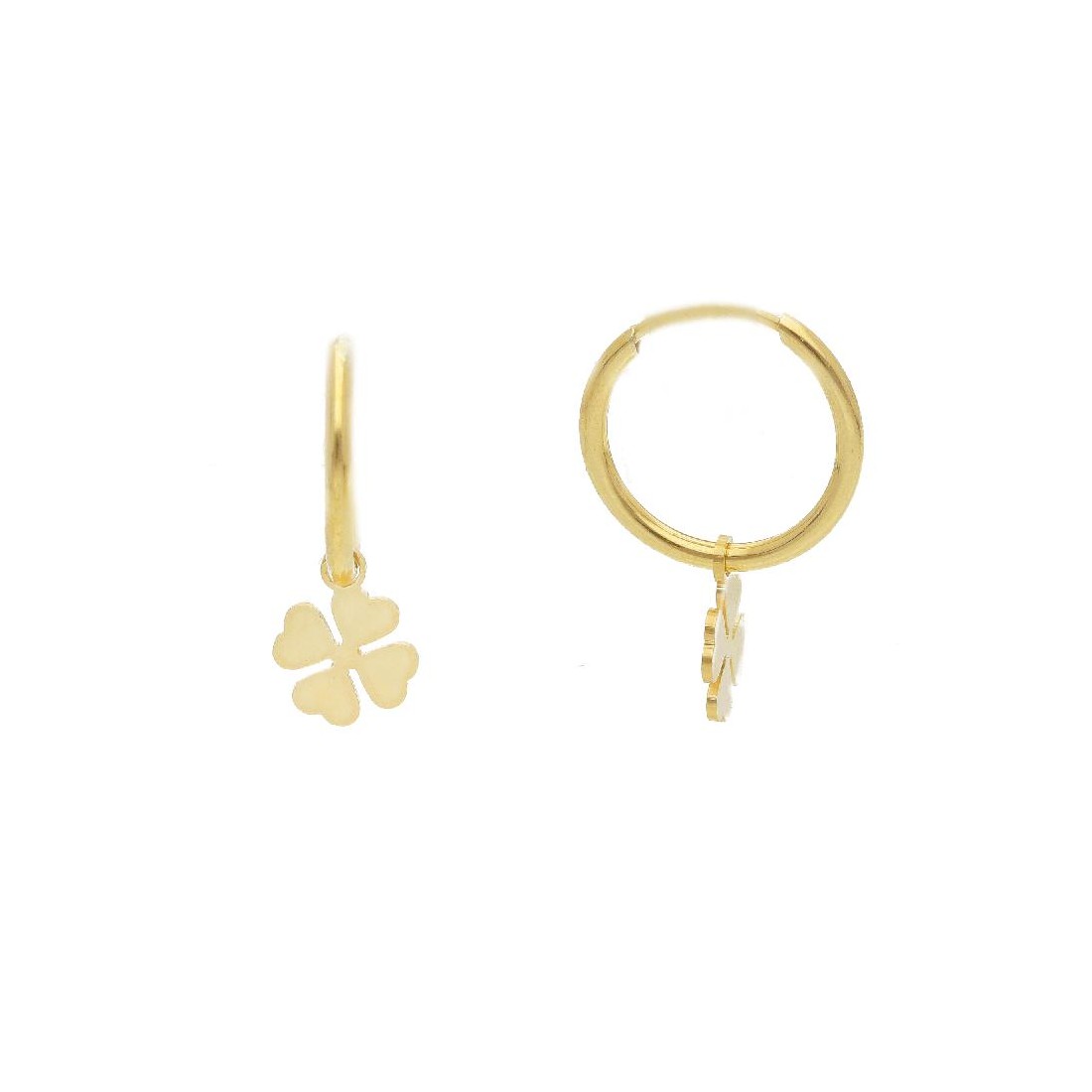 Orecchini cerchio in oro giallo 375/ooo con quadrifoglio