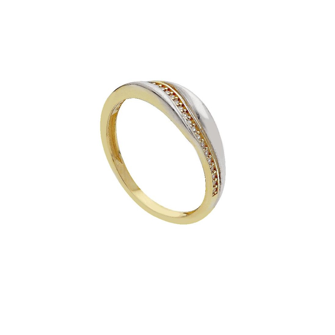 Anello in oro giallo e bianco 375/ooo e zirconia cubica