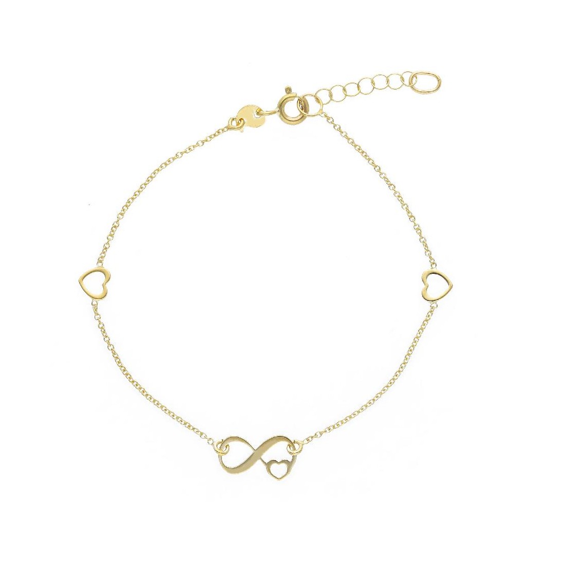 Bracciale in oro giallo 375/ooo con cuori ed infinito