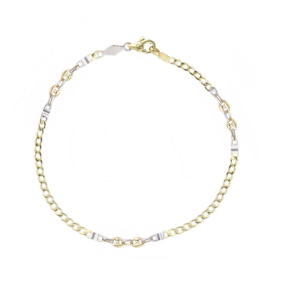 Bracciale catena groumette e marina in oro giallo e bianco 375/°°°