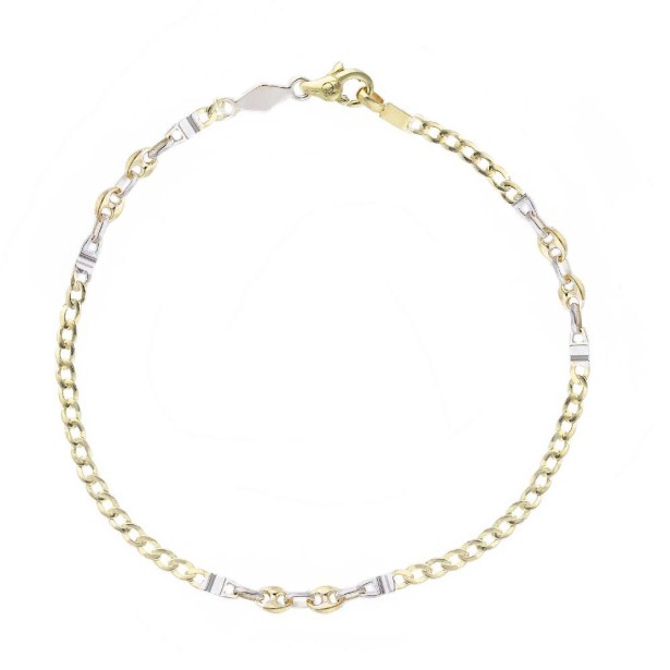 Bracciale catena groumette e marina in oro giallo e bianco 375/°°°