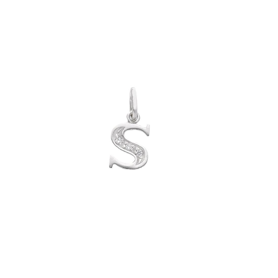 Ciondolo in oro bianco 750/ooo e zirconia cubica con iniziale