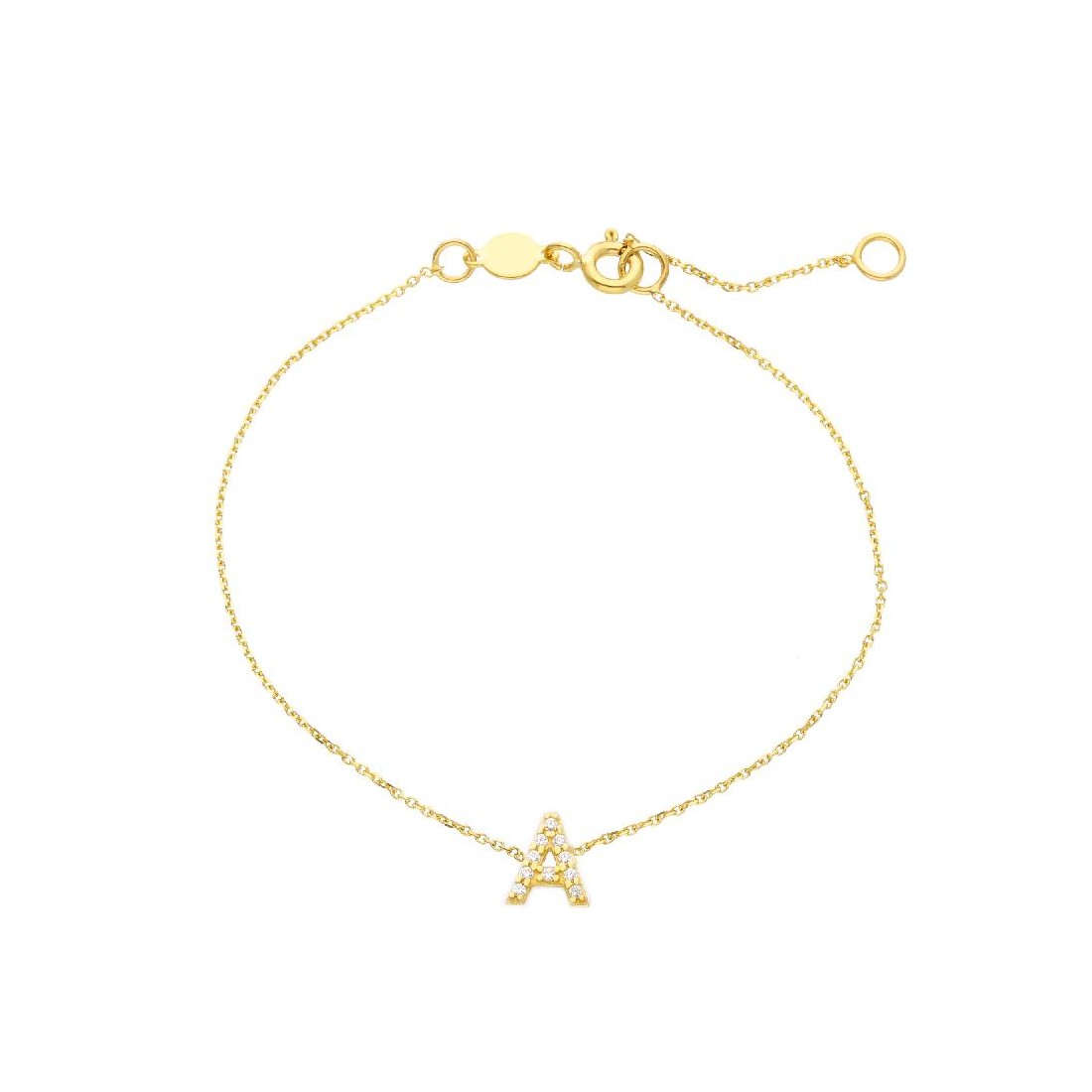 Bracciale in oro giallo 375/ooo e zirconia cubica con iniziale