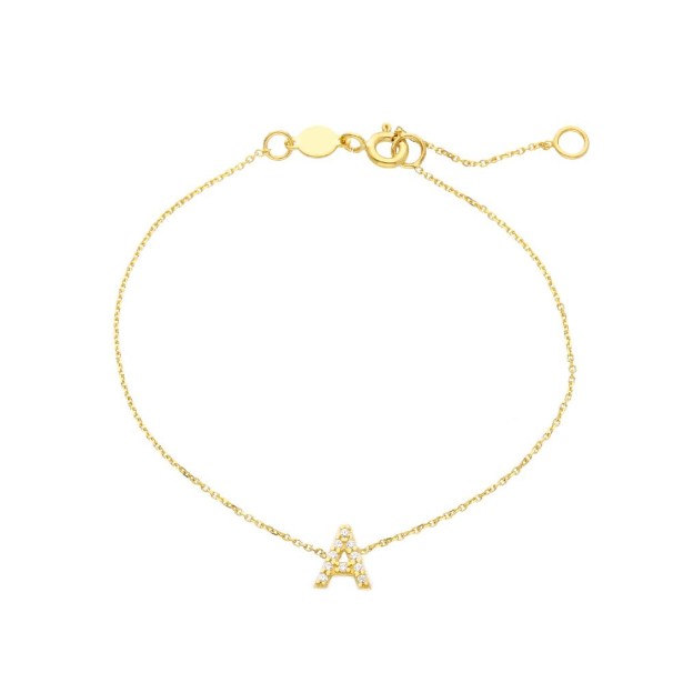 Bracciale in oro giallo 375/ooo e zirconia cubica con iniziale
