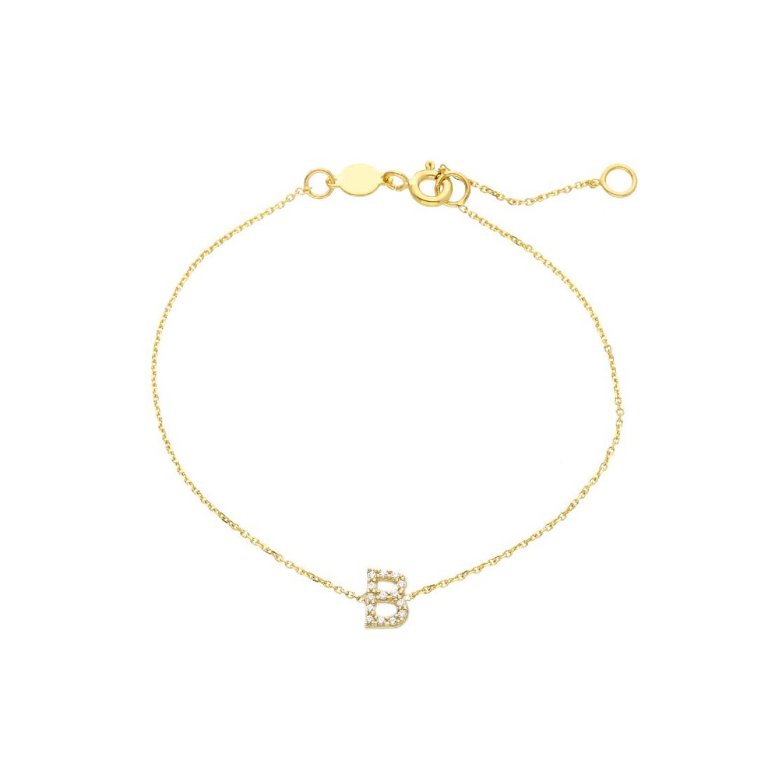 Bracciale in oro giallo 375/°°° e zirconia cubica con iniziale