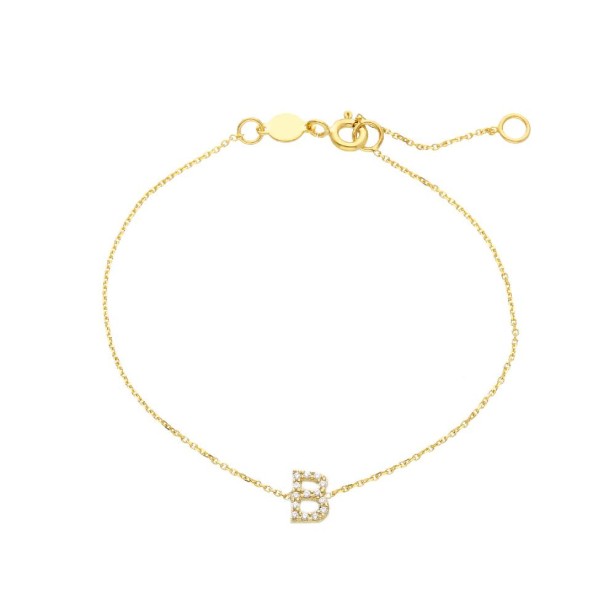 Bracciale in oro giallo 375/°°° e zirconia cubica con iniziale