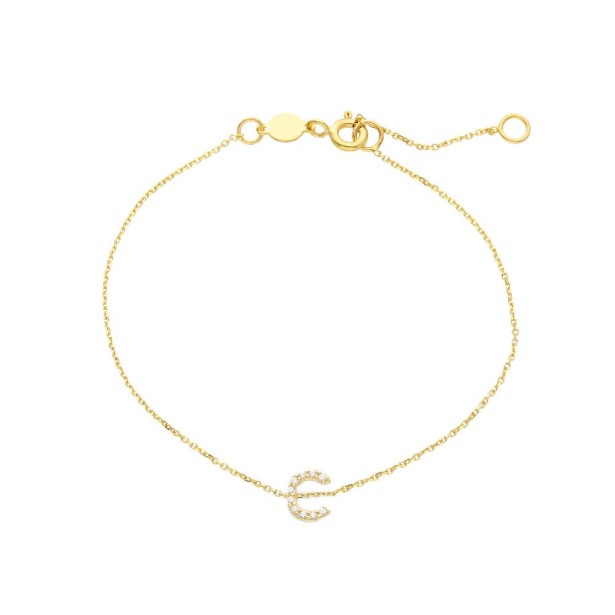 Bracciale in oro giallo 375/ooo e zirconia cubica con iniziale