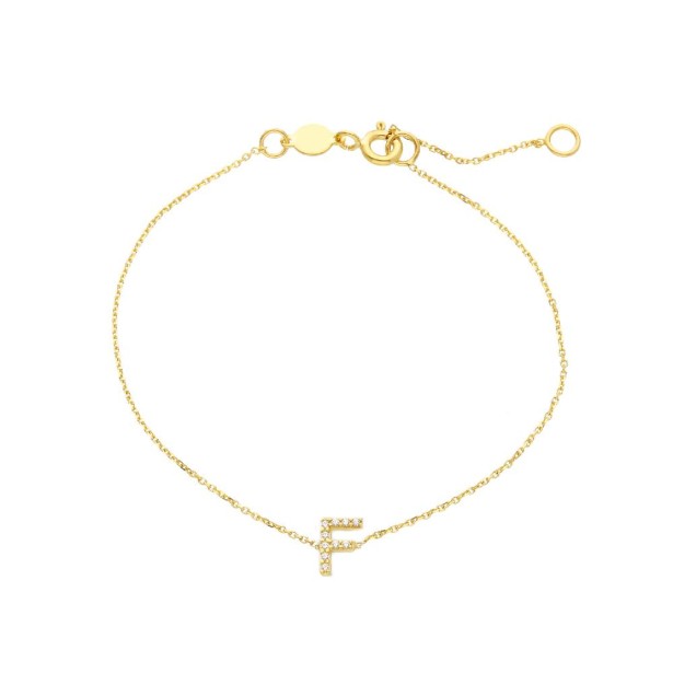 Bracciale in oro giallo 375/°°° e zirconia cubica con iniziale