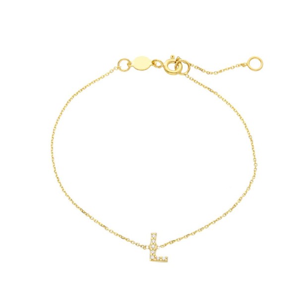 Bracciale in oro giallo 375/ooo e zirconia cubica con iniziale