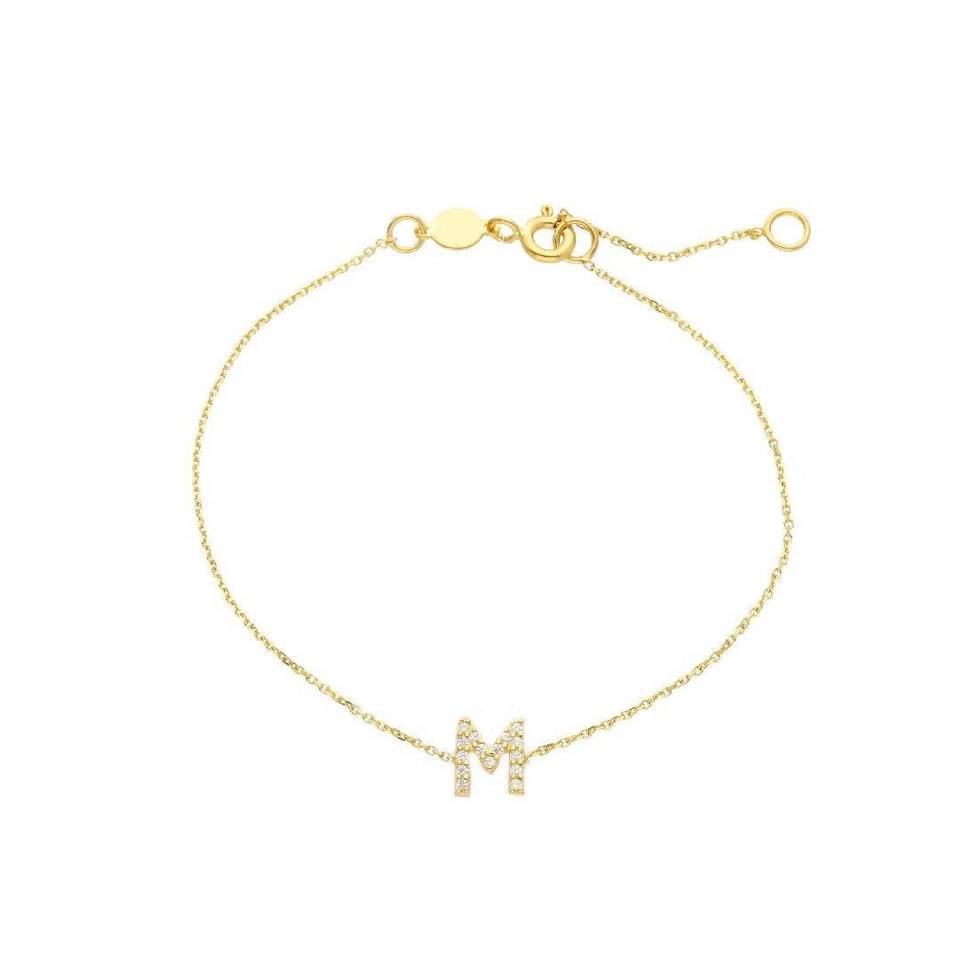 Bracciale in oro giallo 375/ooo e zirconia cubica con iniziale