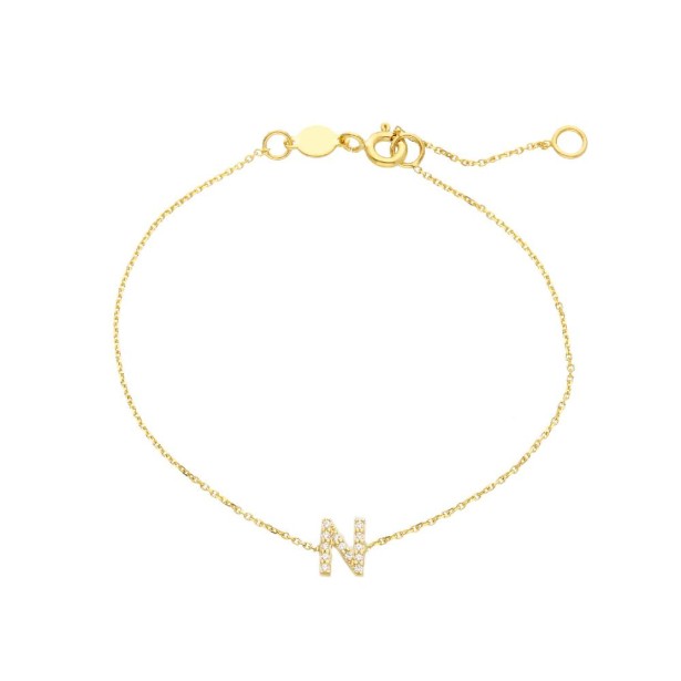 Bracciale in oro giallo 375/°°° e zirconia cubica con iniziale