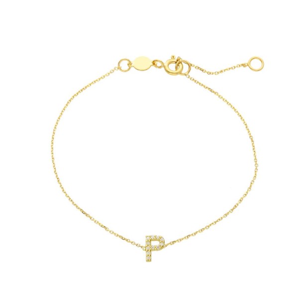 Bracciale in oro giallo 375/°°° e zirconia cubica con iniziale