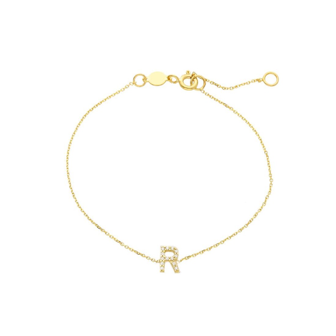 Bracciale in oro giallo 375/°°° e zirconia cubica con iniziale
