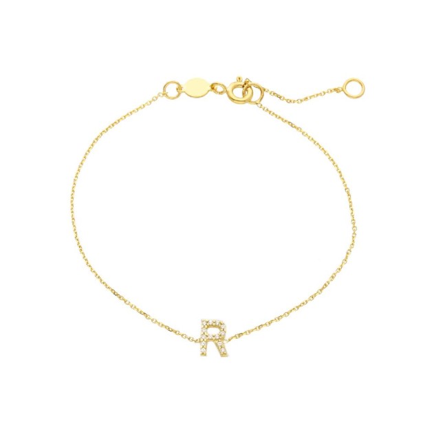 Bracciale in oro giallo 375/°°° e zirconia cubica con iniziale