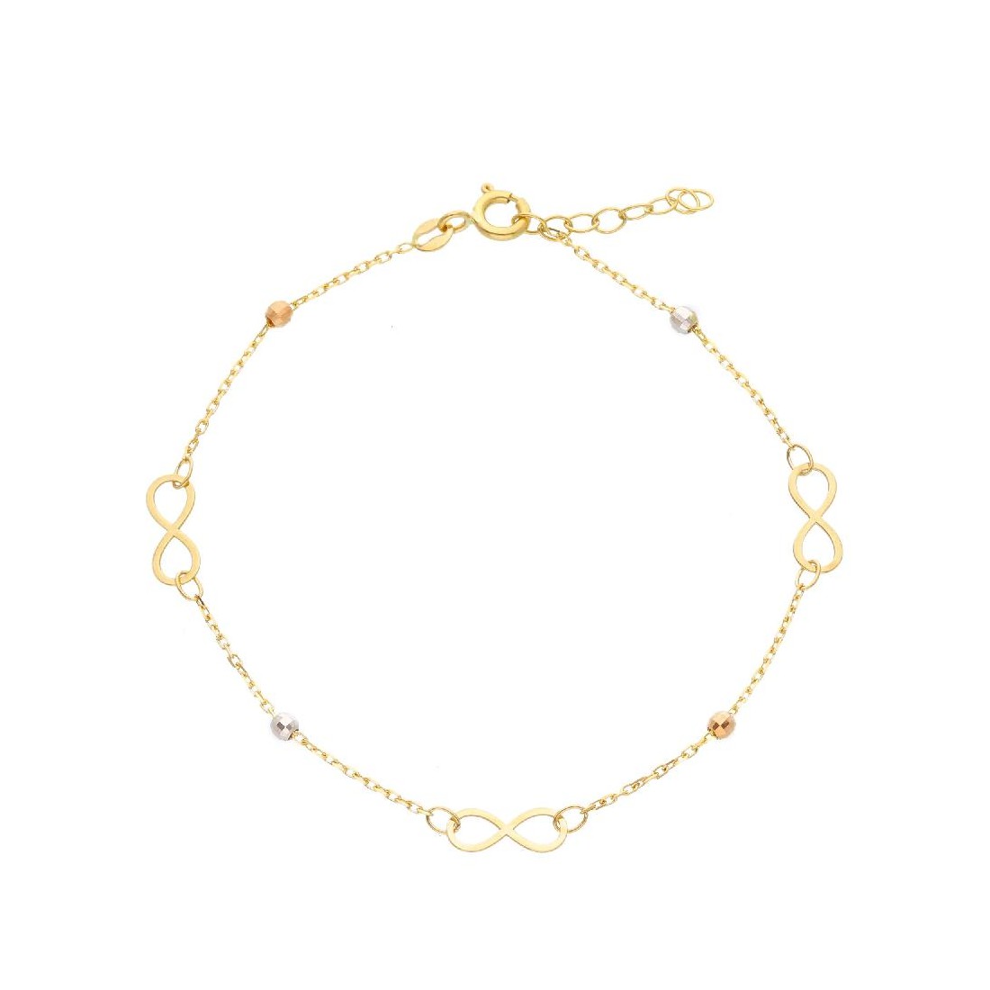 Bracciale in oro tre colori 750/ooo con infinito