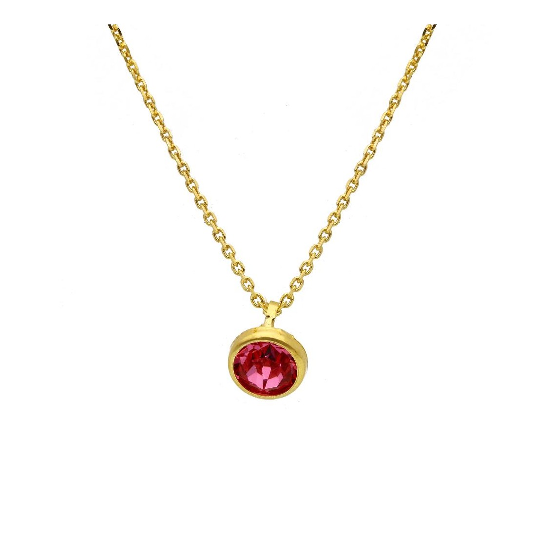 Girocollo punto luce in argento dorato 925/ooo e cristallo artificiale rosa