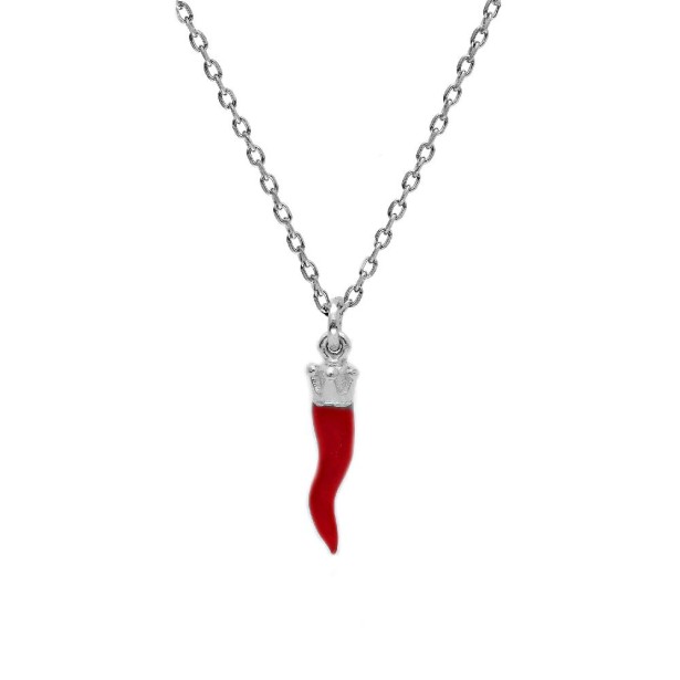 Girocollo in argento 925/ooo e smalto rosso con corno