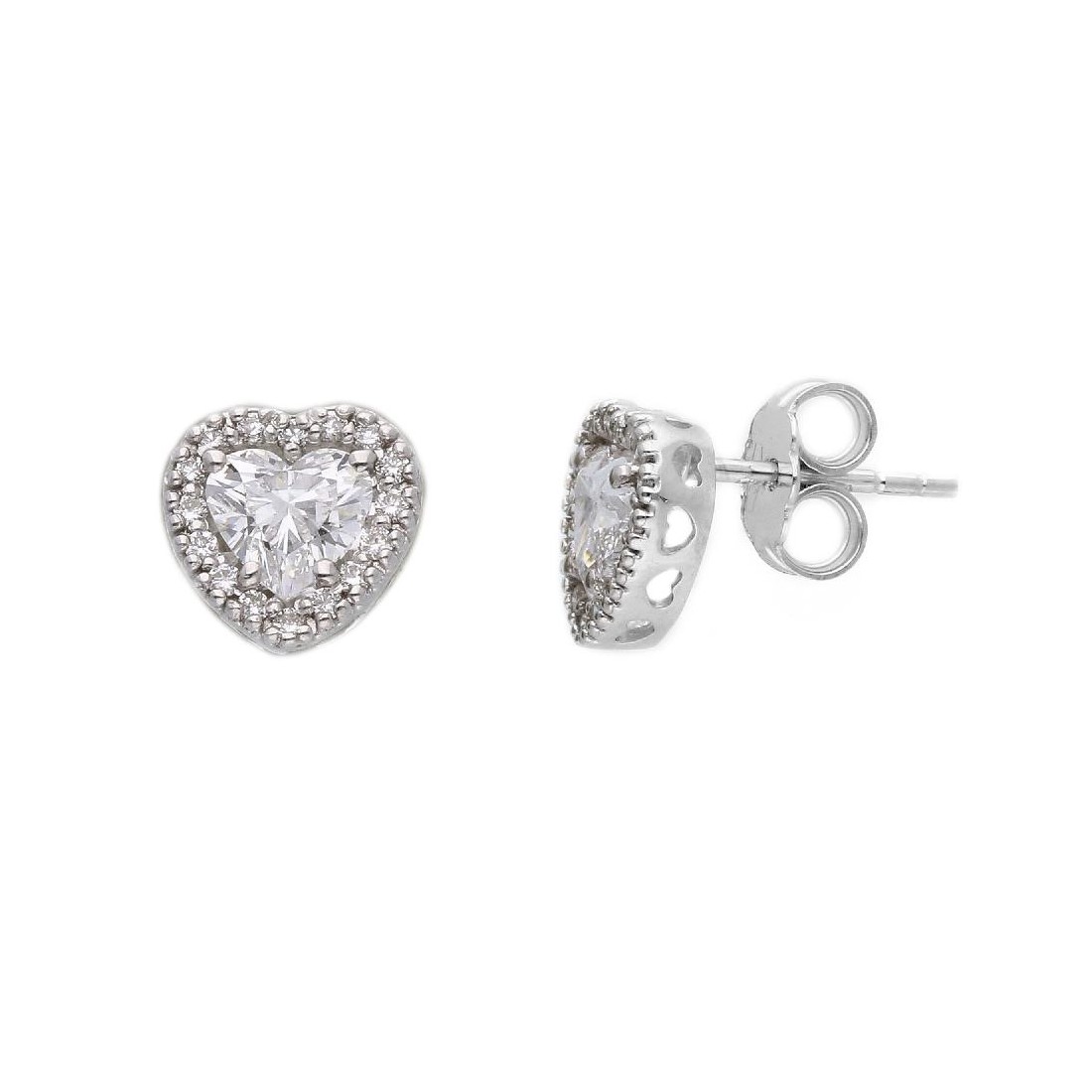 Orecchini lobo in oro bianco 375/°°° con diamante lab-grown con cuore