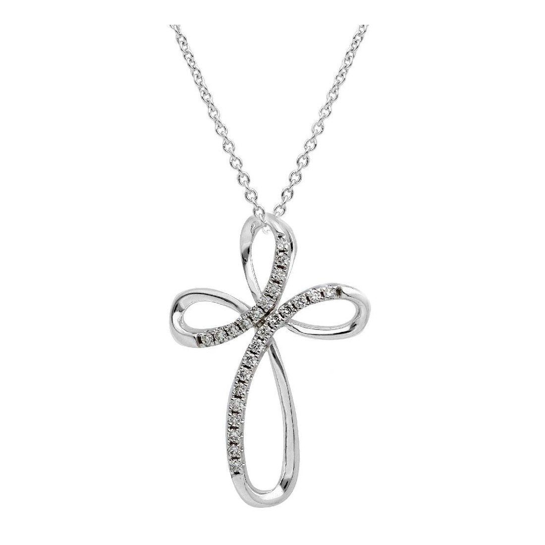 Girocollo Croce in oro bianco 375/ooo con diamanti