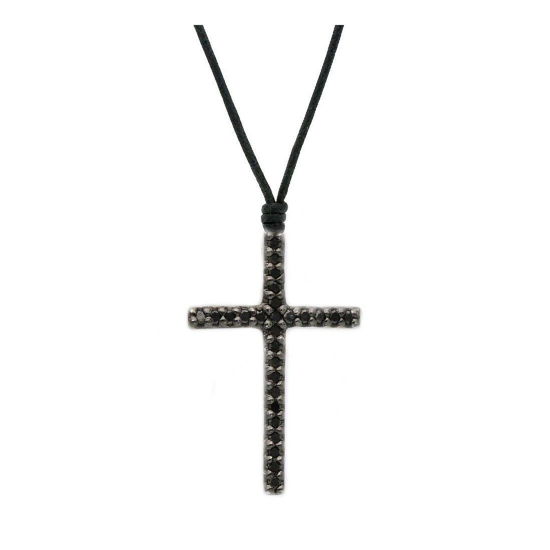 Girocollo in oro bianco 375/ooo e diamante black con cordino nero