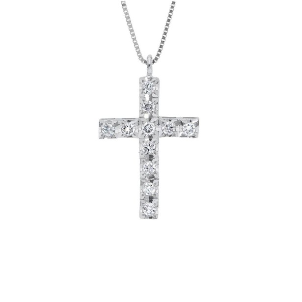 Girocollo in oro bianco 750/ooo e diamante con croce