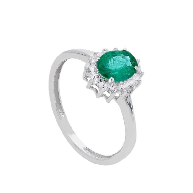 Anello in oro bianco 750/°°° diamante e smeraldo