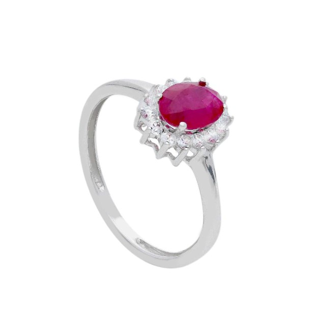 Anello in oro bianco 750/°°° diamante e rubino