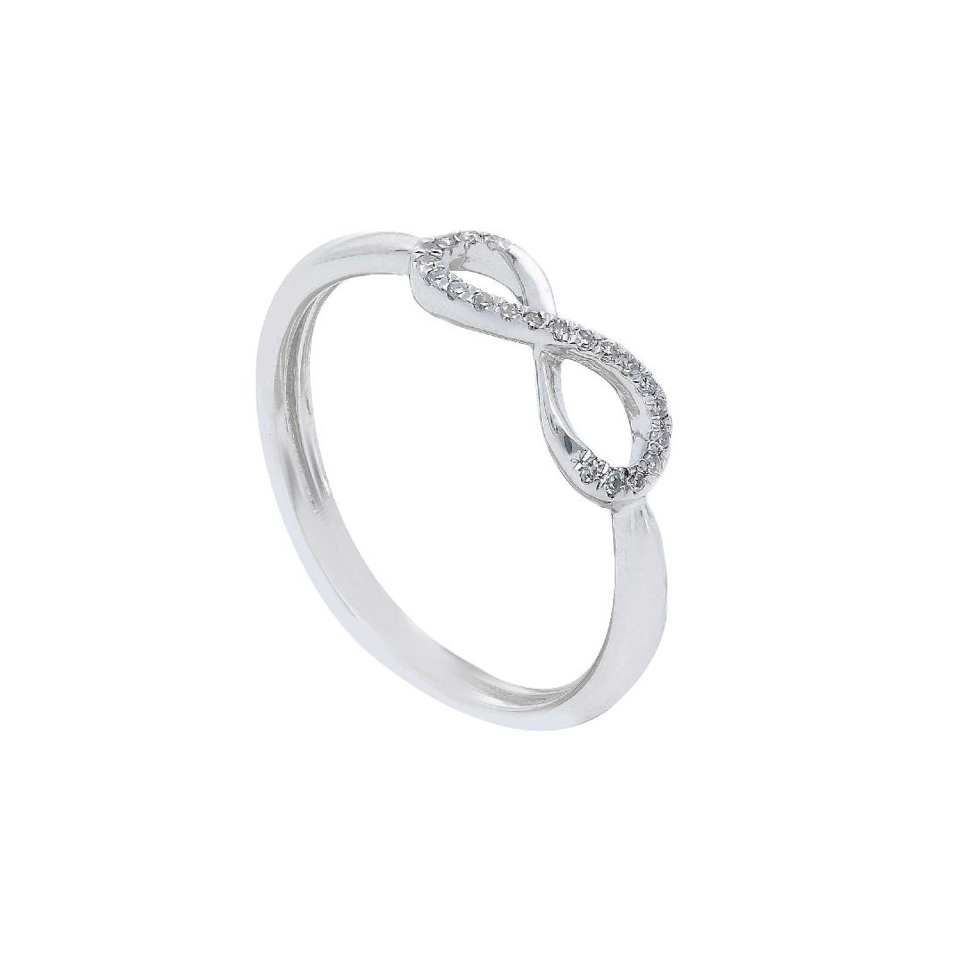 Anello in oro bianco 750/°°° e diamante con infinito