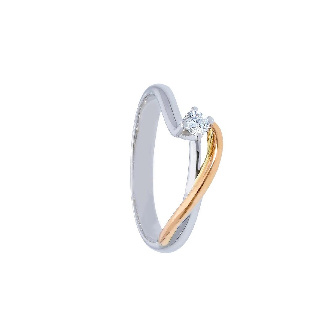 Anello solitario in oro bianco e rosa 750/ooo e diamante