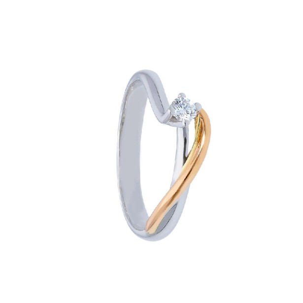 Anello solitario in oro bianco e rosa 750/ooo e diamante