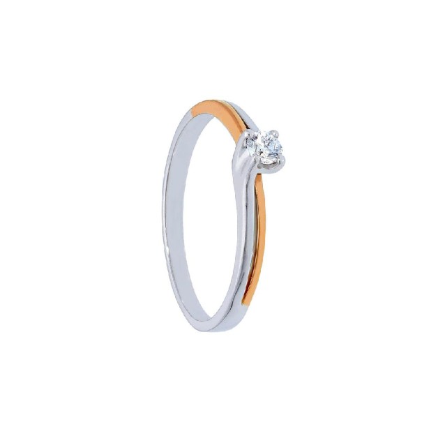 Anello solitario in oro bianco e rosa 750/ooo e diamante