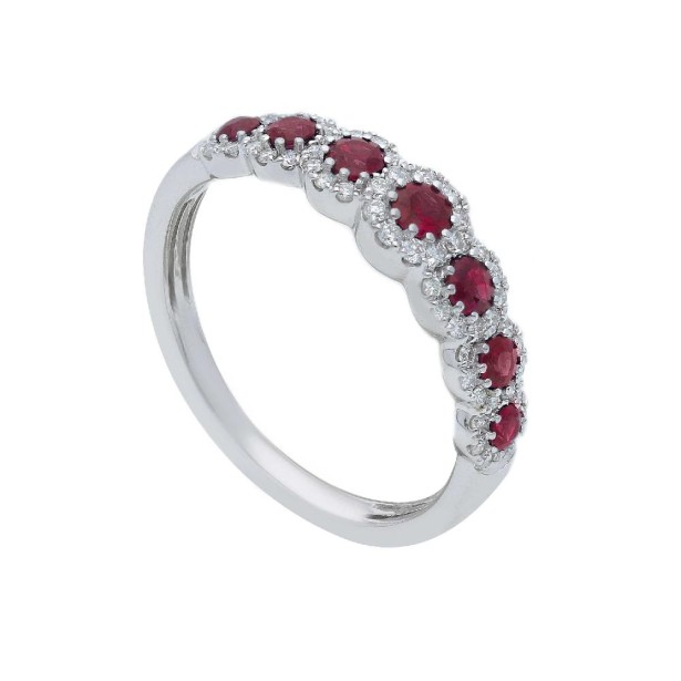 Anello riviere in oro bianco 750/°°° diamante e rubino